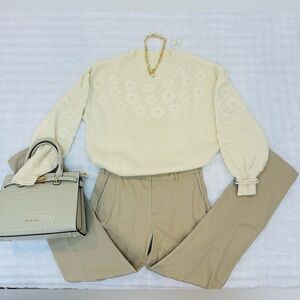 Cream/Light Yellow Floral Knit Sweater